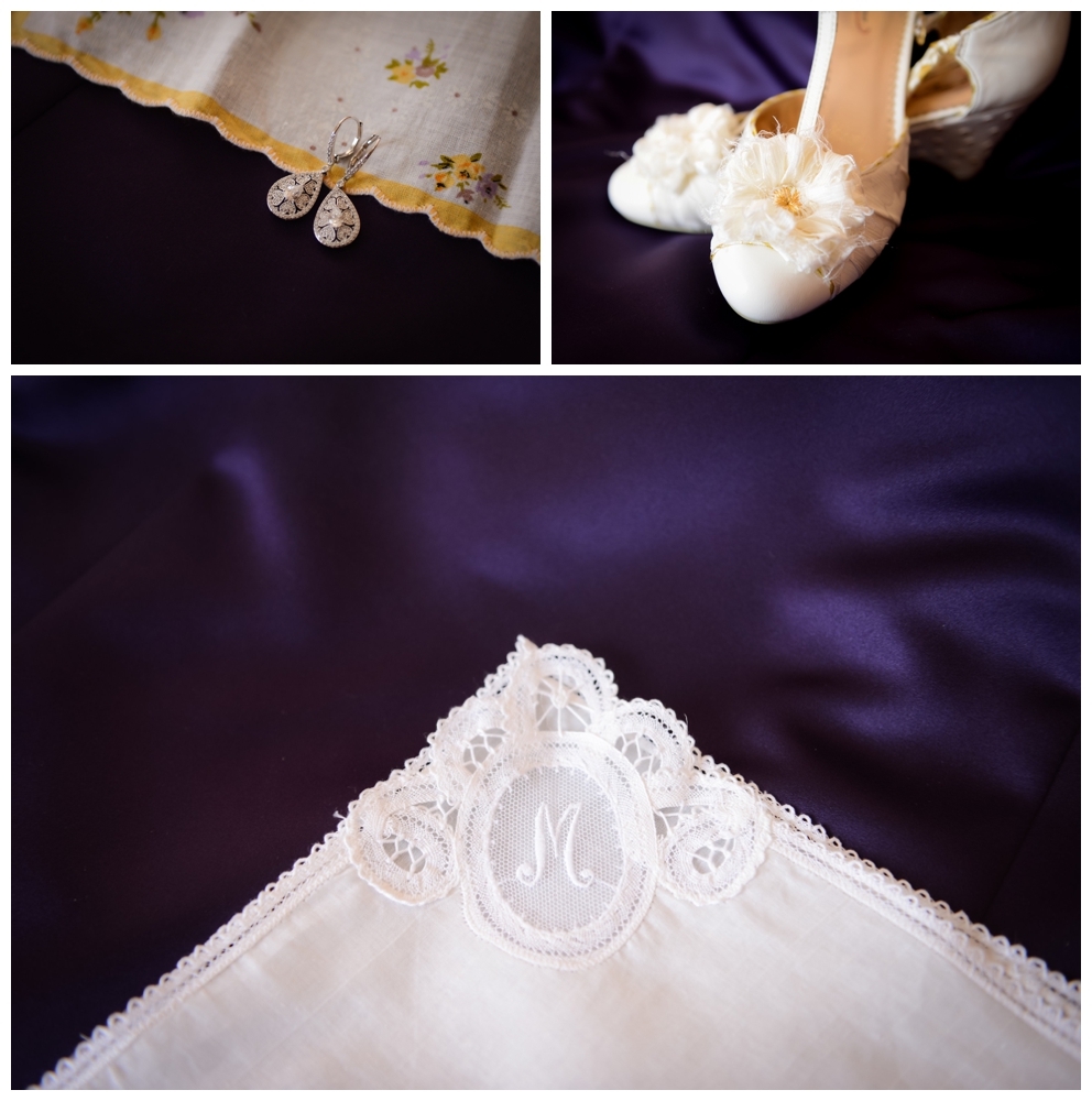Wedding photography details vintage jewelry, shoes, handkerchief by wedding photographer Silver Orchid Photography