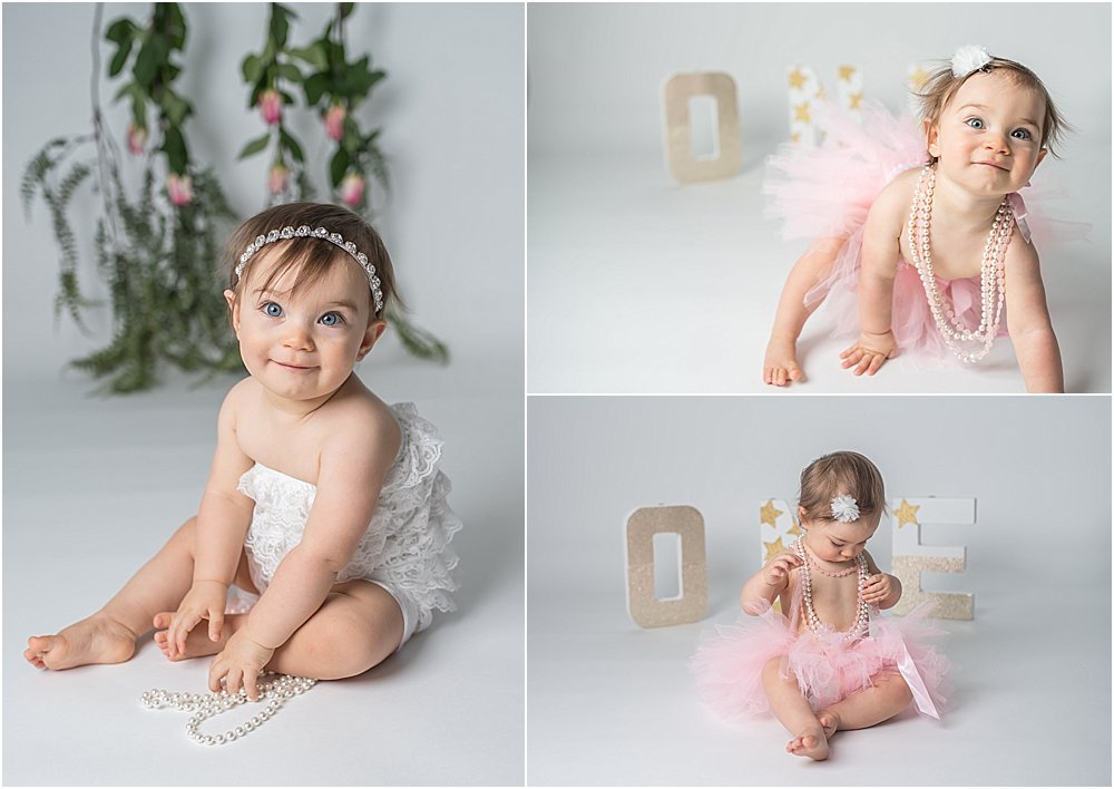 Silver Orchid Photography, Silver Orchid Photography Portraits, Perkiomenville, Montgomery County, PA, Cake Smash, First Birthday, Pink and Gold, Balloons, Ladybug, Minimalist